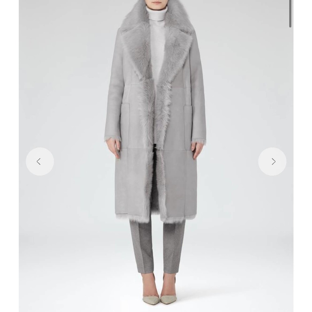 REISS Lonine Shearling Coat in Grey - Picture 3 of 14